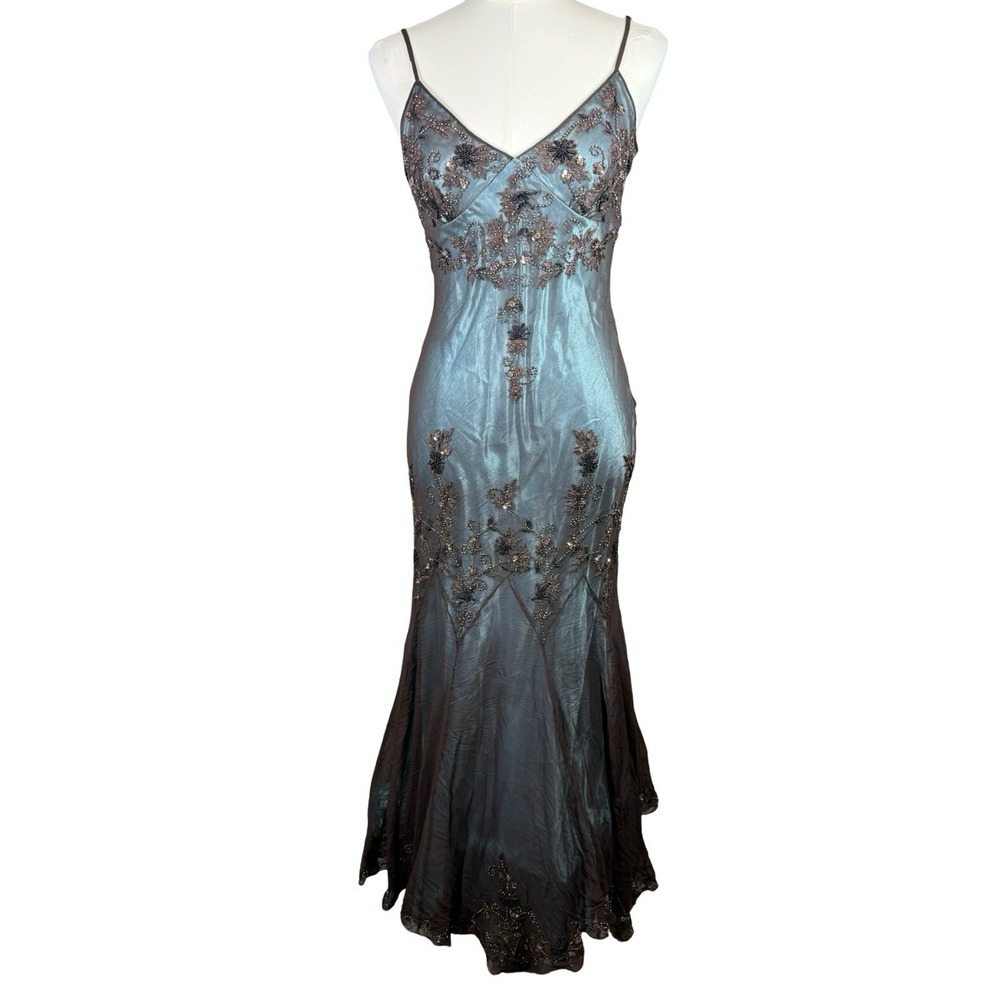 Vintage Y2K Sheer Silk Wedding Formal Beaded Dress Fairycore Whimsigoth Maxi S